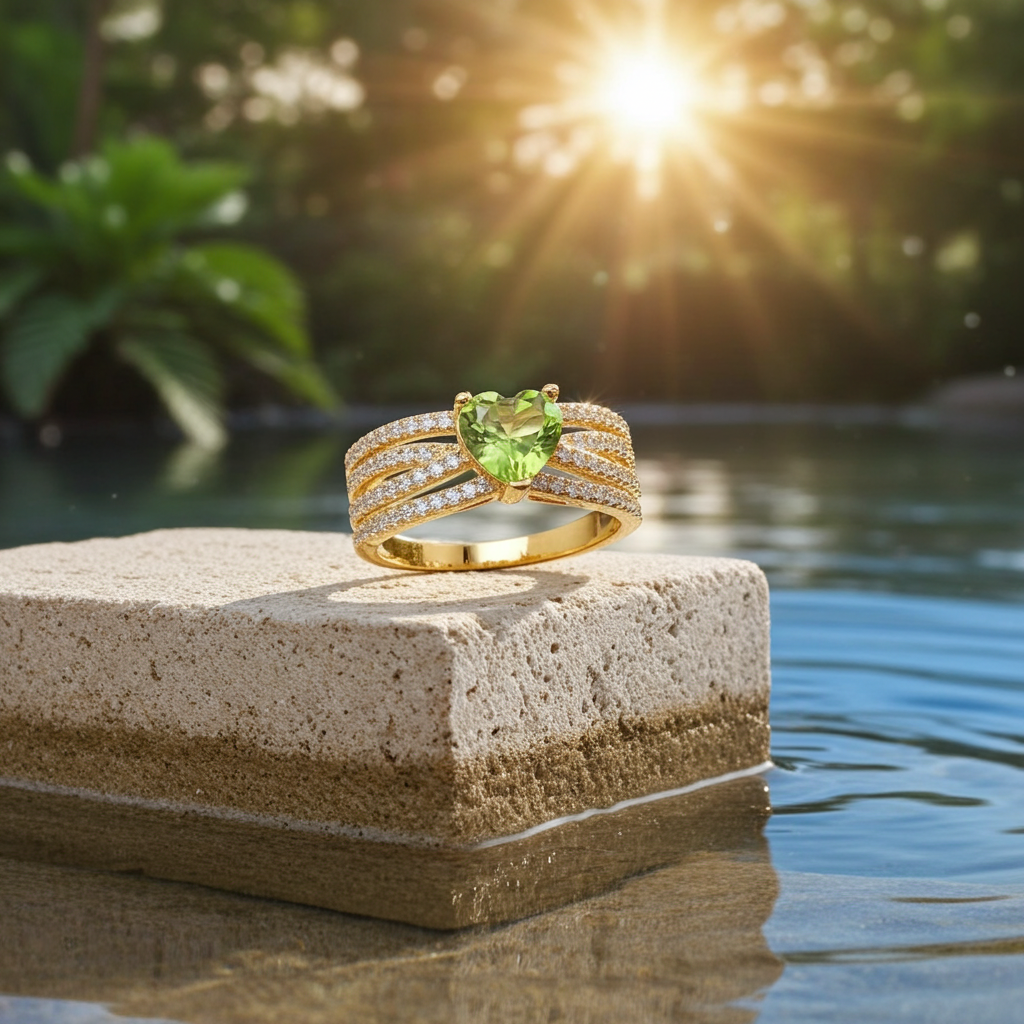 Natural Peridot Gemstone Heart Ring 6mm, August Birthstone Peridot Ring