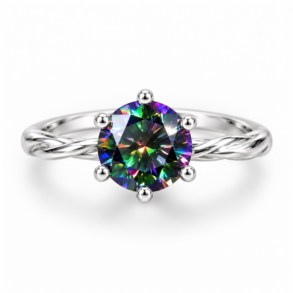 VVS1 1 CT Black Rainbow Moissanite Ring