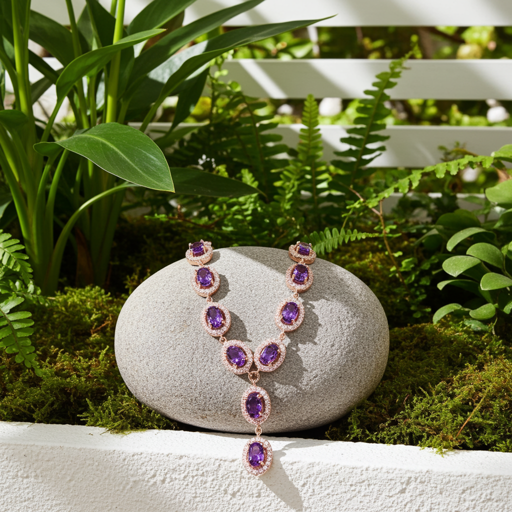 Amethyst Statement Y Drop Necklace 925 Sterling Silver