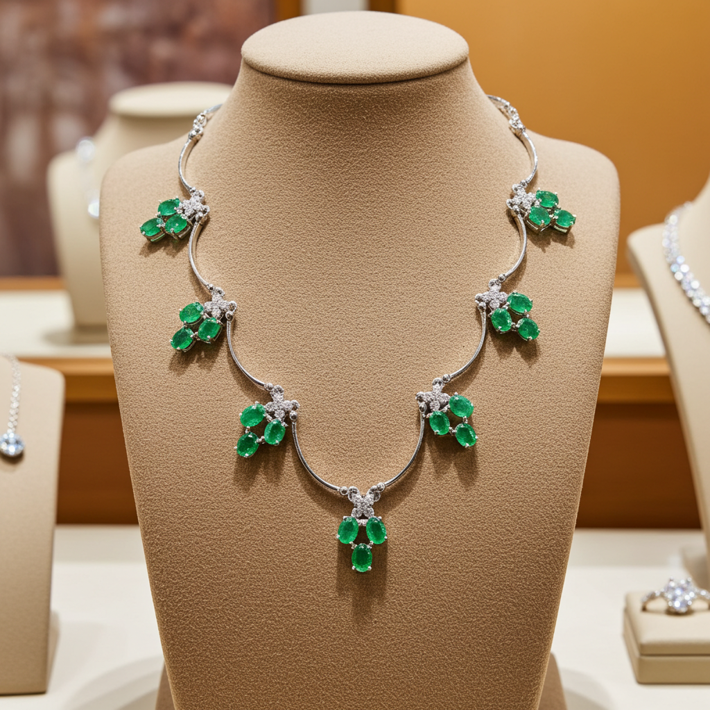 Natural Emerald Scallop Charm Necklace 3x4mm