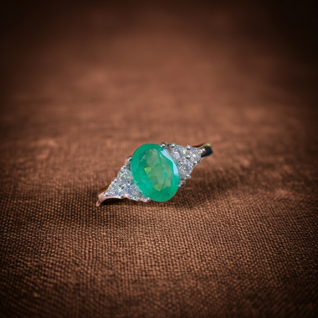 Colombian Emerald Cocktail Ring, Natural Emerald Cluster Ring 6x8mm