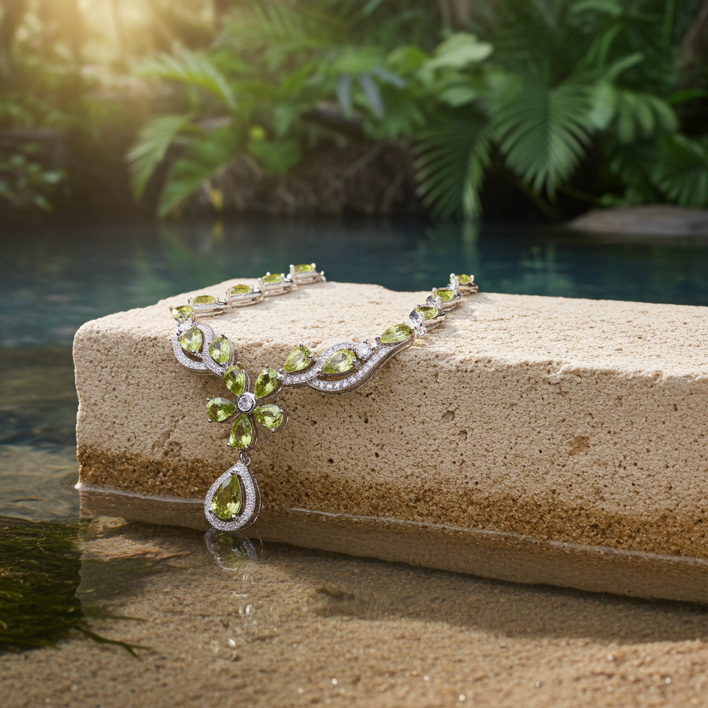 Natural Peridot Gemstone Necklace, August Birthstone Peridot Statement Necklace