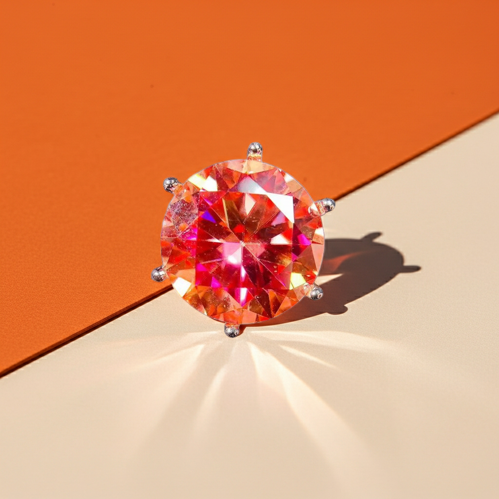 5CT VVS1 Round Brilliant Cut Orange Moissanite Ring