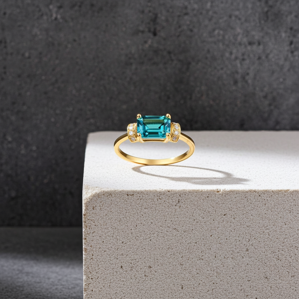 VVS1 1 CT Horizontal Emerald Cut Green Moissanite Ring