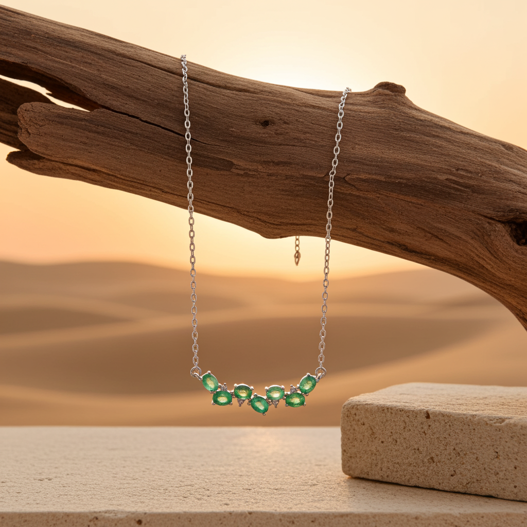 Natural Colombian Emerald Clavicle Chain Necklace 3x4mm