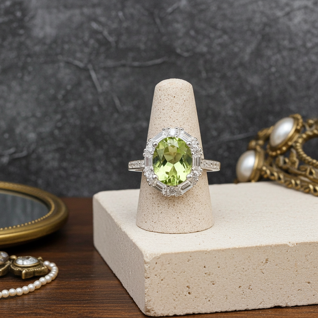 Natural Peridot Gemstone Ring 7x9mm 2CT, August Birthstone Peridot Ring