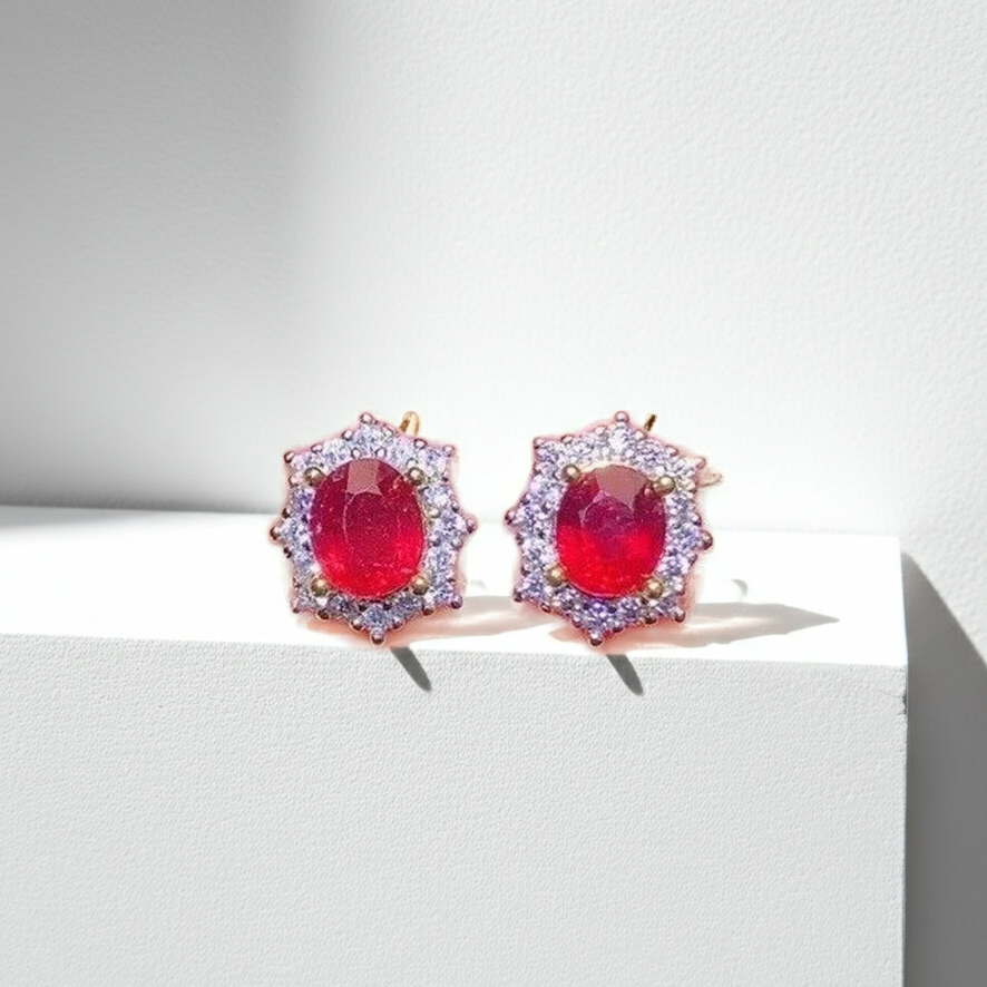 Natural Burma Ruby Stud Earrings 4x5mm, Women's Ruby Stud Earrings Platinum