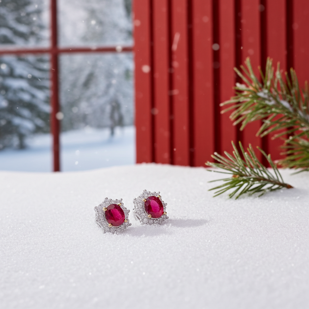 Natural Burma Ruby Stud Earrings 4x5mm, Women's Ruby Stud Earrings Platinum