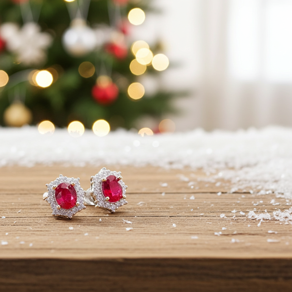 Natural Burma Ruby Stud Earrings 4x5mm, Women's Ruby Stud Earrings Platinum