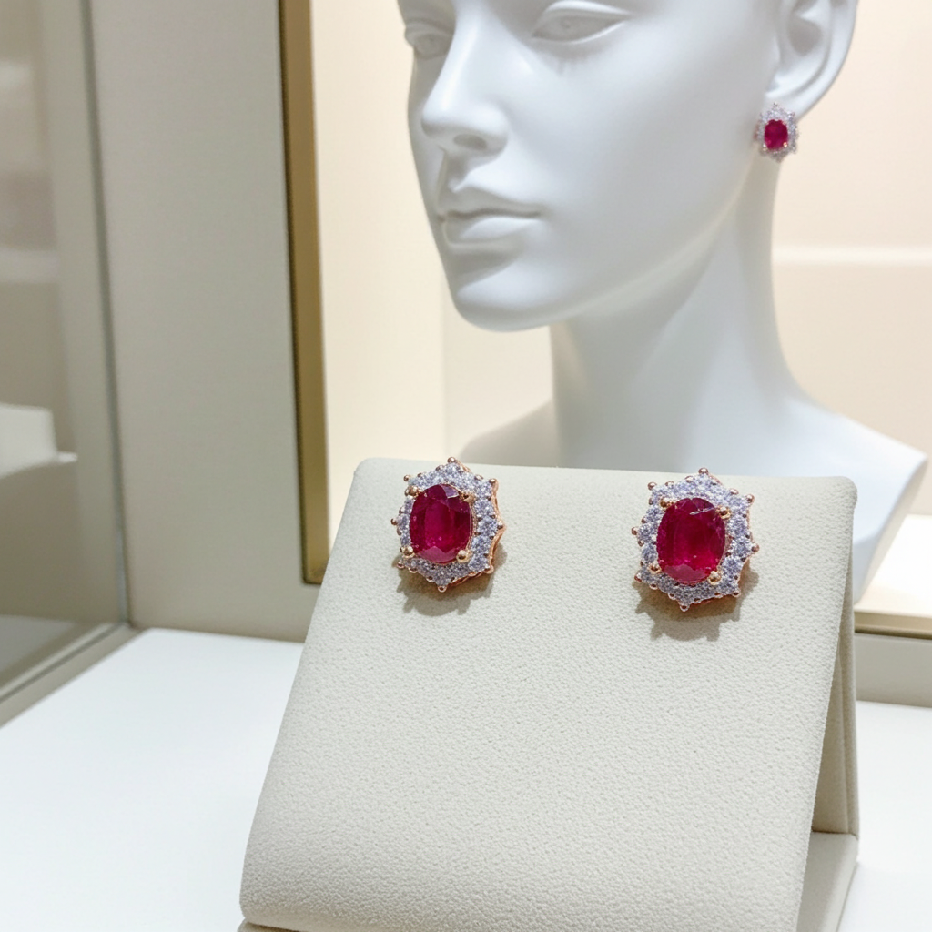 Natural Burma Ruby Stud Earrings 4x5mm, Women's Ruby Stud Earrings Platinum