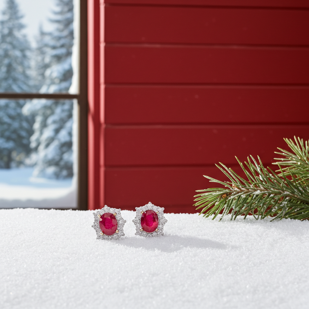 Natural Burma Ruby Stud Earrings 4x5mm, Women's Ruby Stud Earrings Platinum