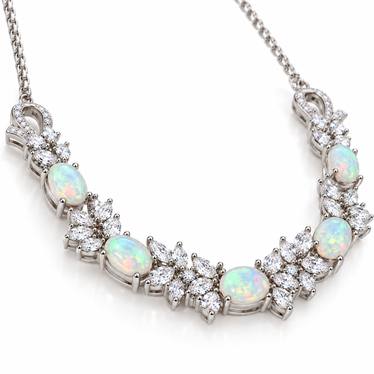 Natural 5x7mm oval fire opal necklace showing the side profile and detailed gemstone setting