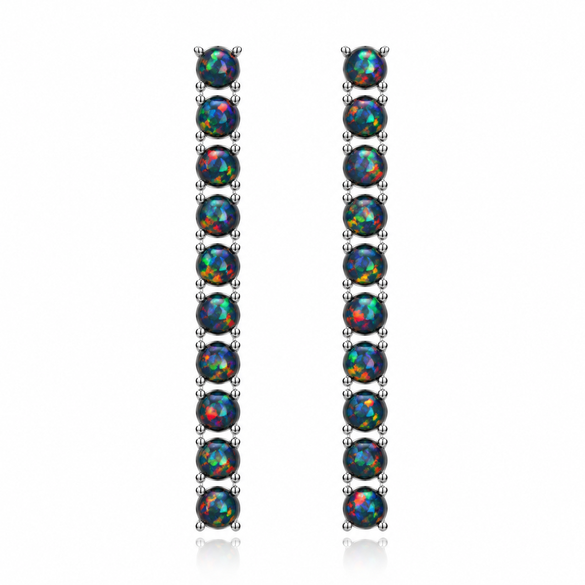 Natural Black Fire Opal earrings with 20 round 3mm gemstones, 10 gemstones on each earring, 925 Sterling Silver