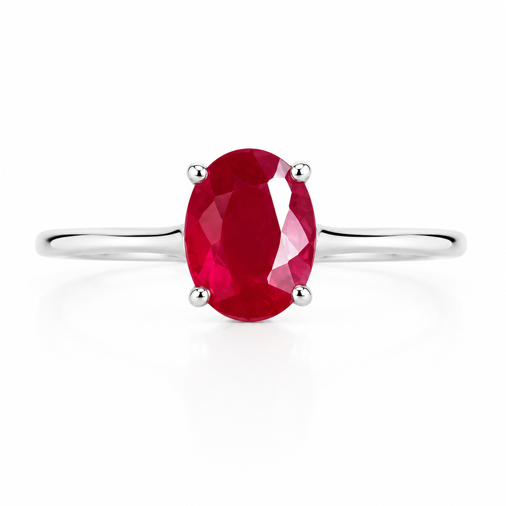 6x8mm oval ruby ring in 925 sterling silver with vivid red faceted gemstone