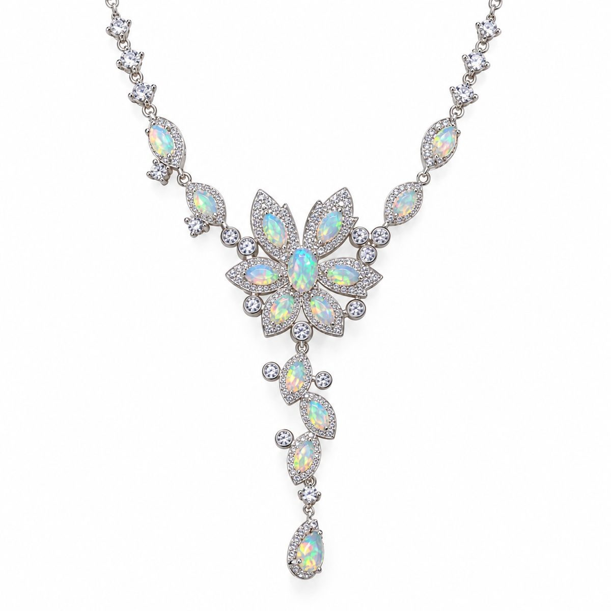 Natural Fire Opal necklace with 3x5mm oval gemstones in 925 Sterling Silver