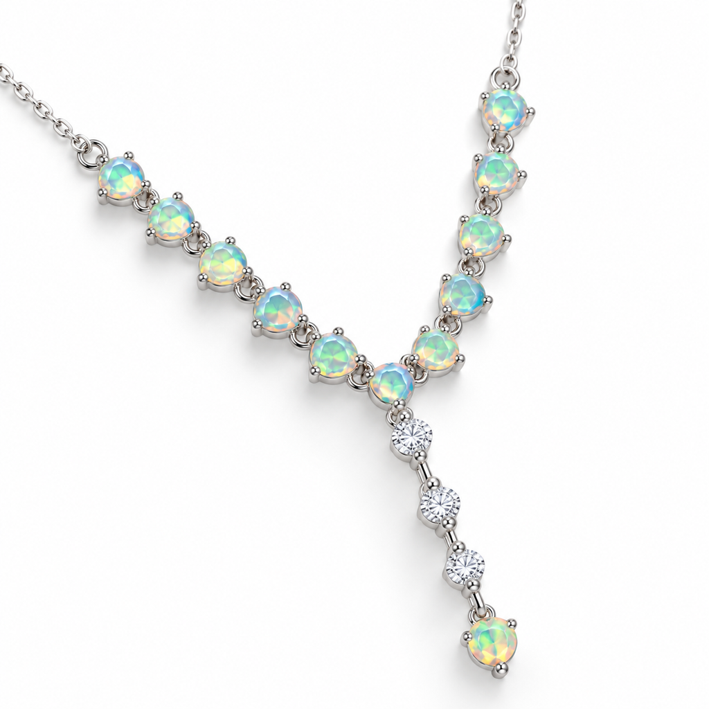 Natural 3mm opal gemstone necklace with colorful natural play-of-color