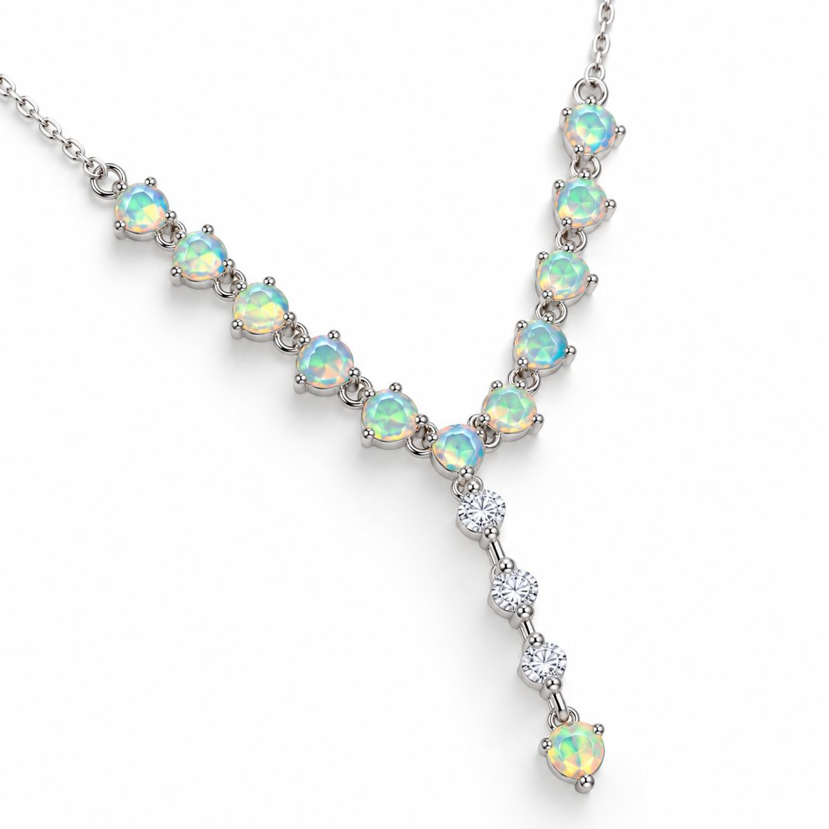 Natural 3mm opal gemstone necklace with colorful natural play-of-color