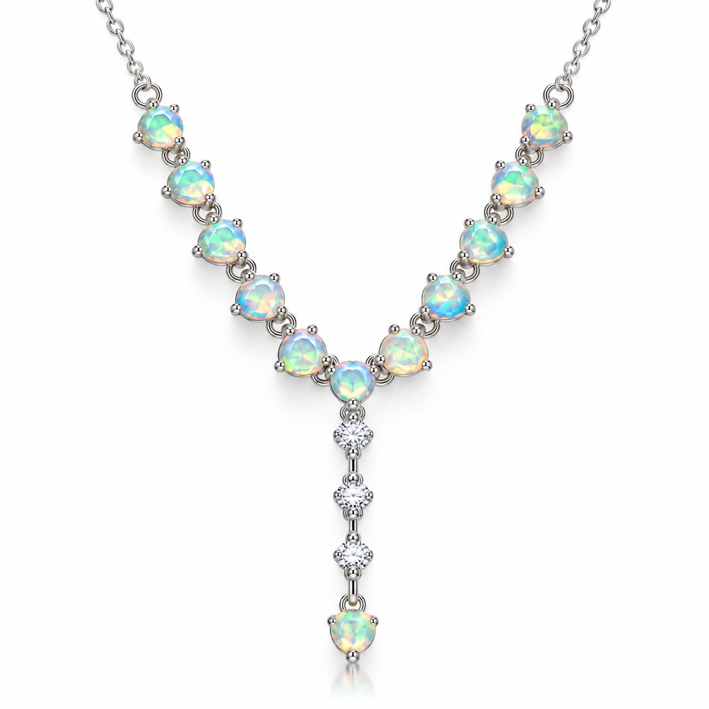 3mm natural opal necklace with cascading center pendant