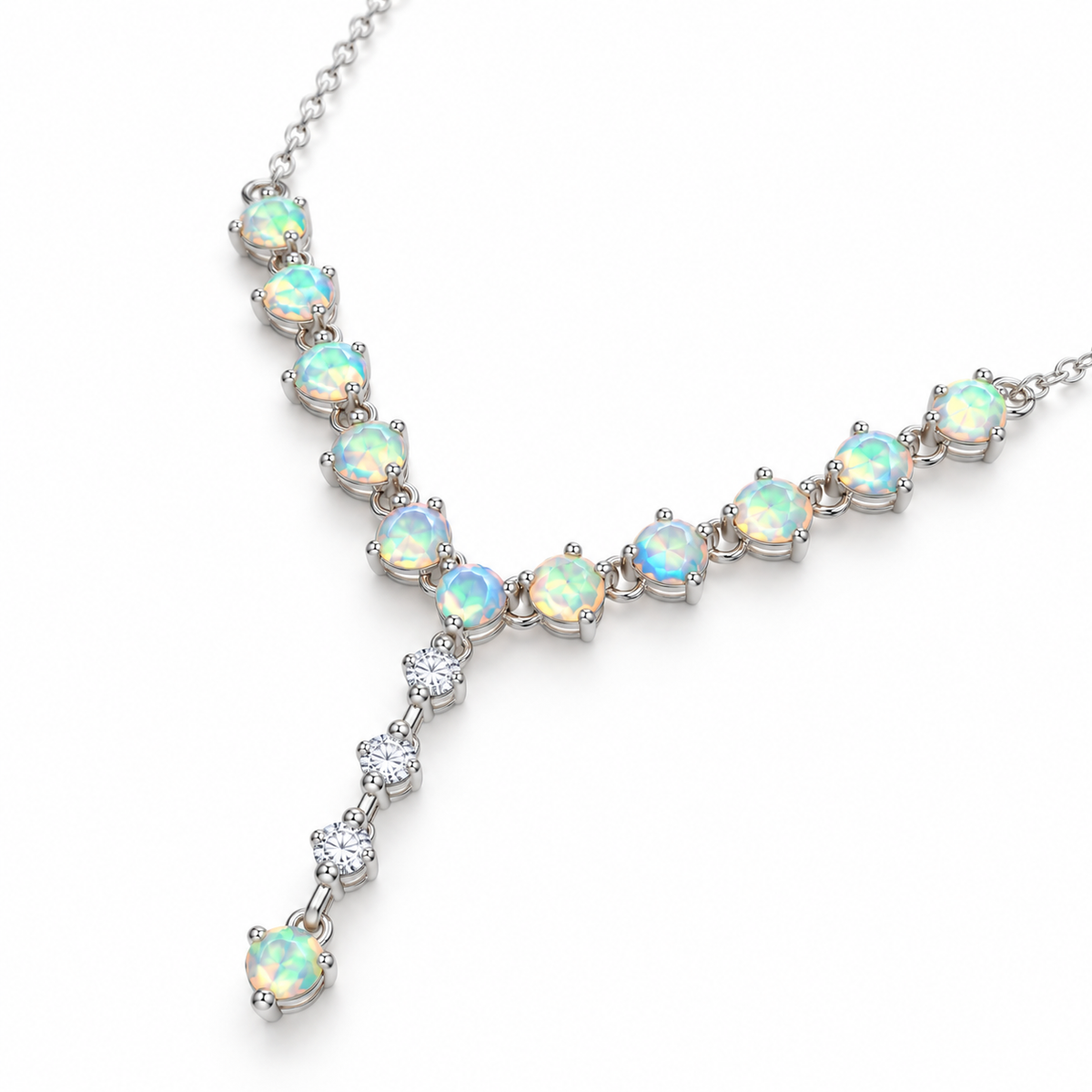 Natural opal gemstone necklace showing elegant V-shaped design