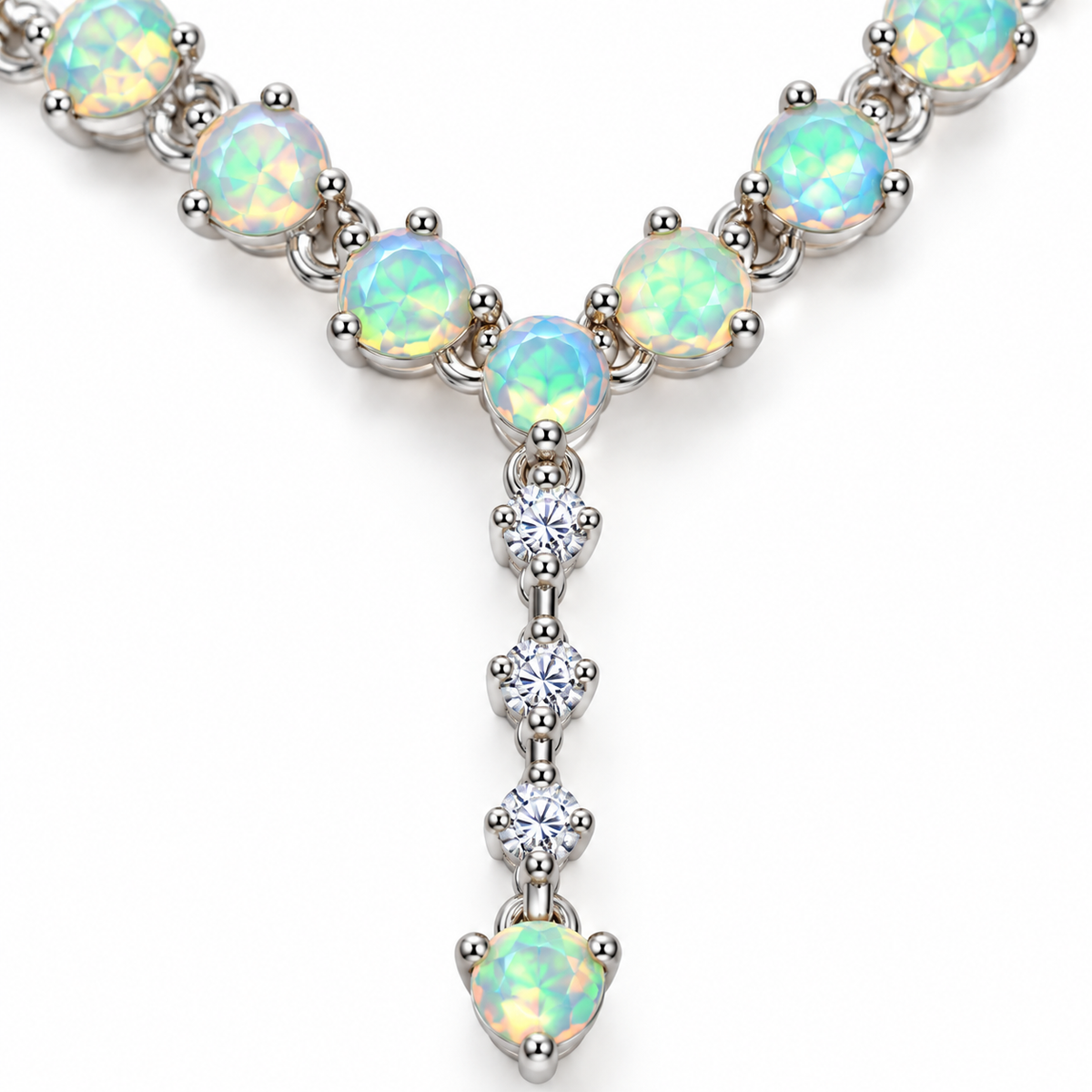 Close-up of 3mm natural opal gemstones with colorful play-of-color