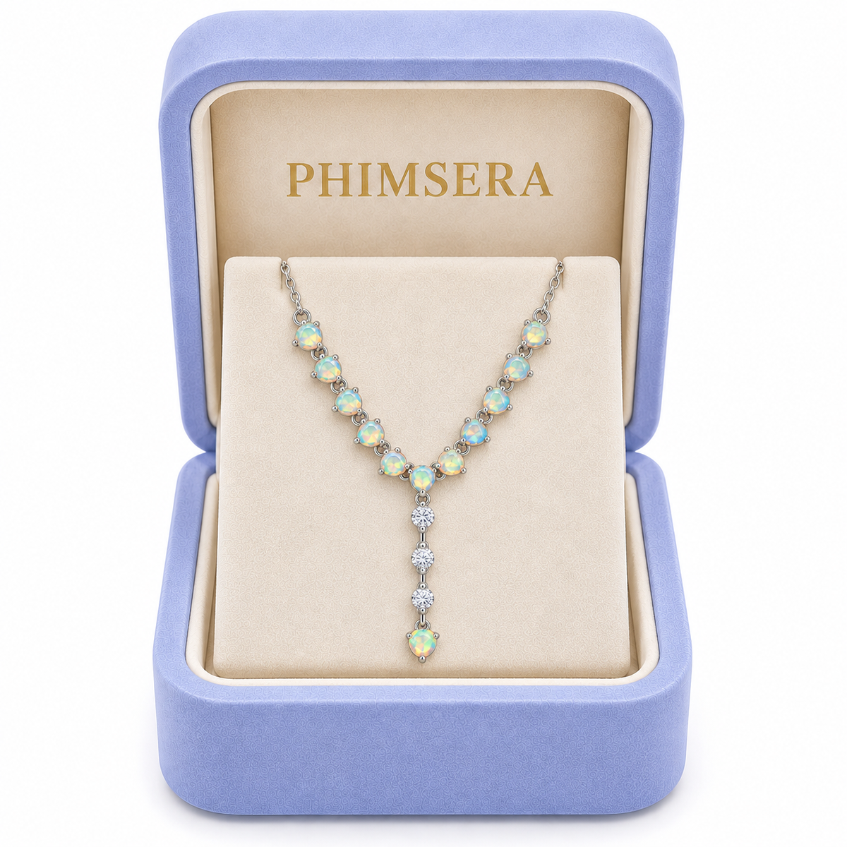 Phimsera natural opal necklace presented in a jewelry gift box