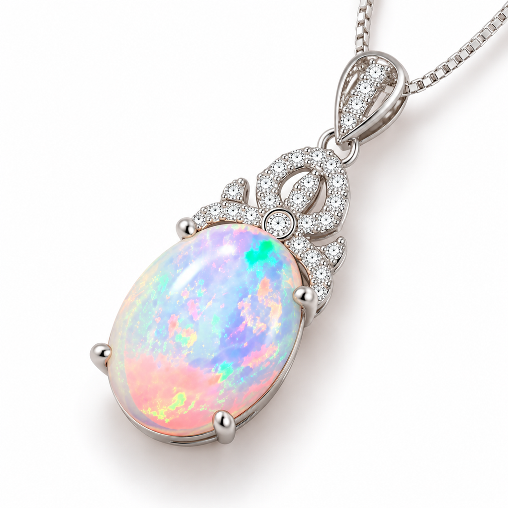 10x14mm natural fire opal pendant necklace with ornate sterling silver setting