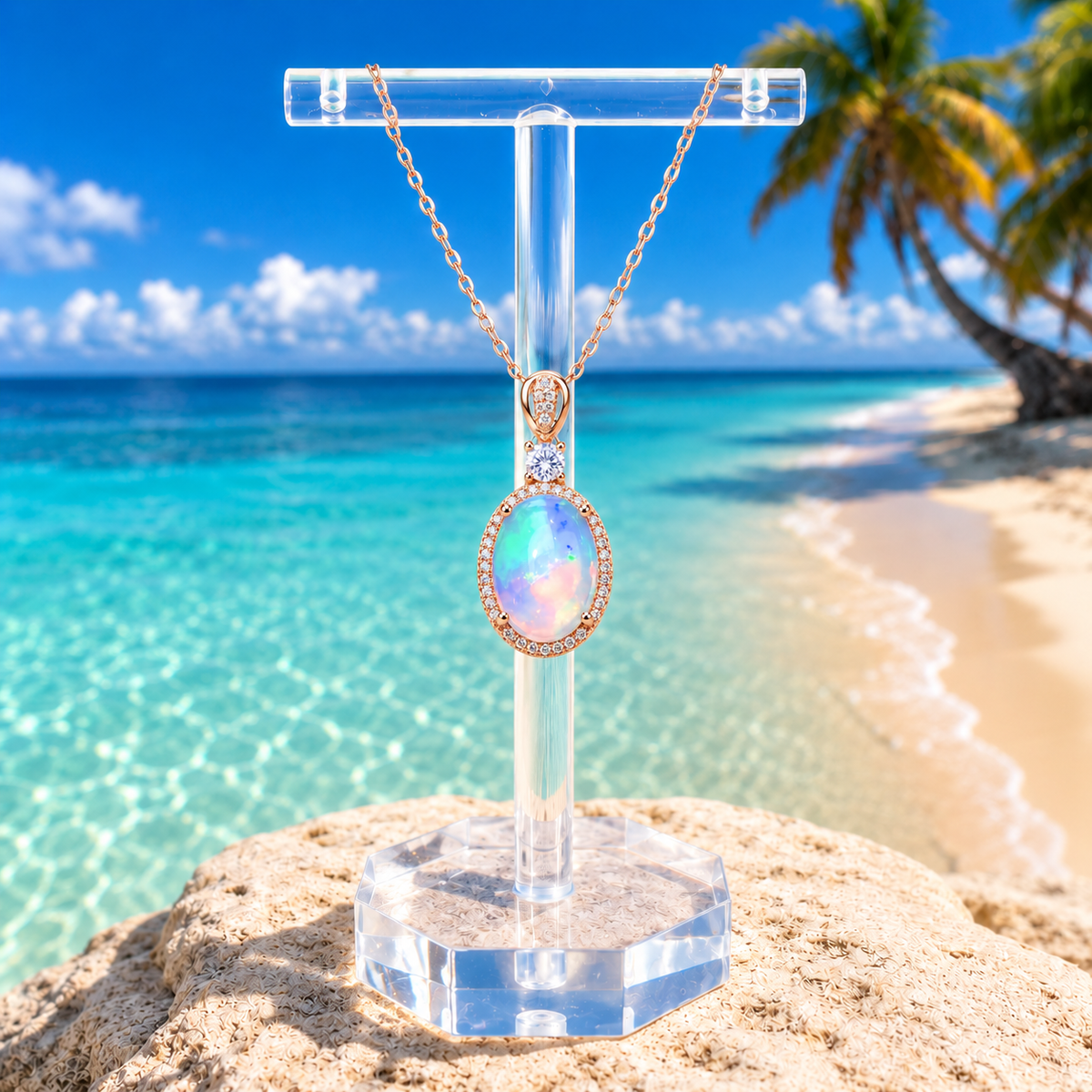 Natural 10x14mm fire opal necklace styled as an elegant gemstone jewelry piece