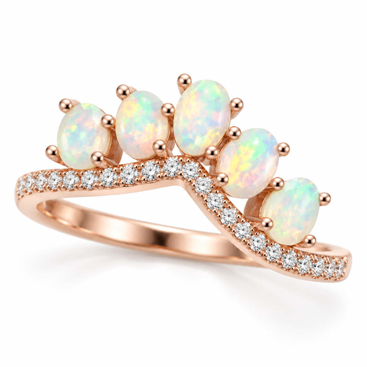 3x4mm natural fire opal ring with oval rounded gemstones in rose gold plated sterling silver