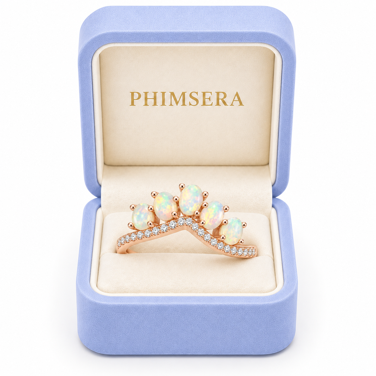 3x4mm natural fire opal ring presented in a Phimsera jewelry gift box