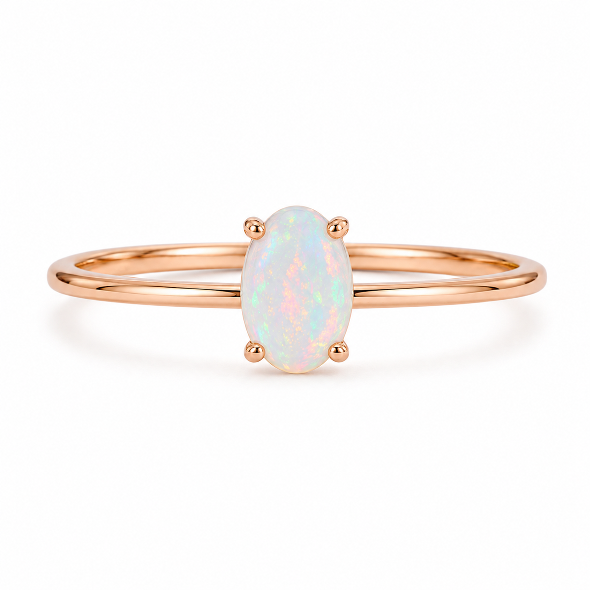 5x7mm natural opal solitaire ring with oval gemstone and rose gold plated band