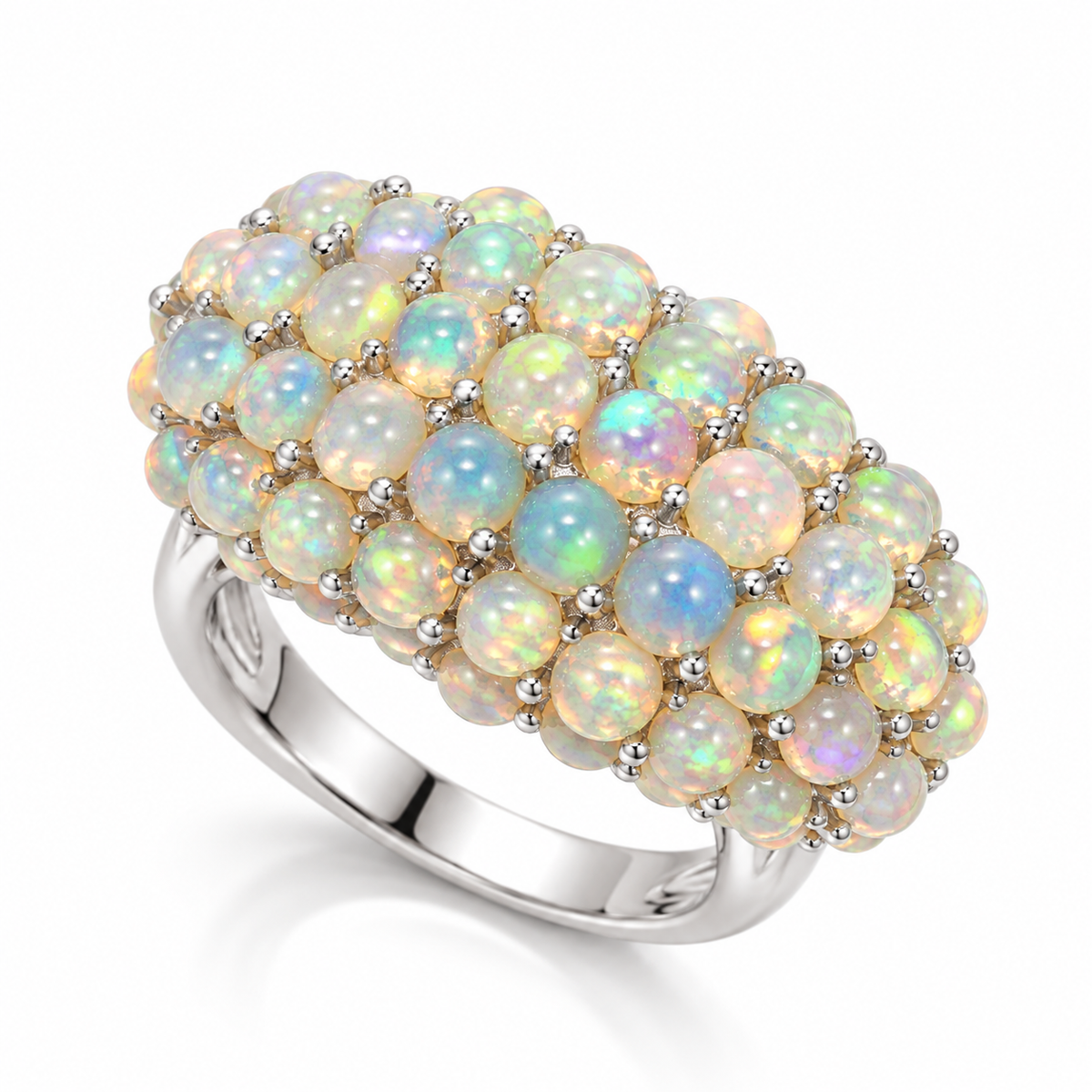 Natural 3mm round opal Turkish style cluster ring in 925 sterling silver