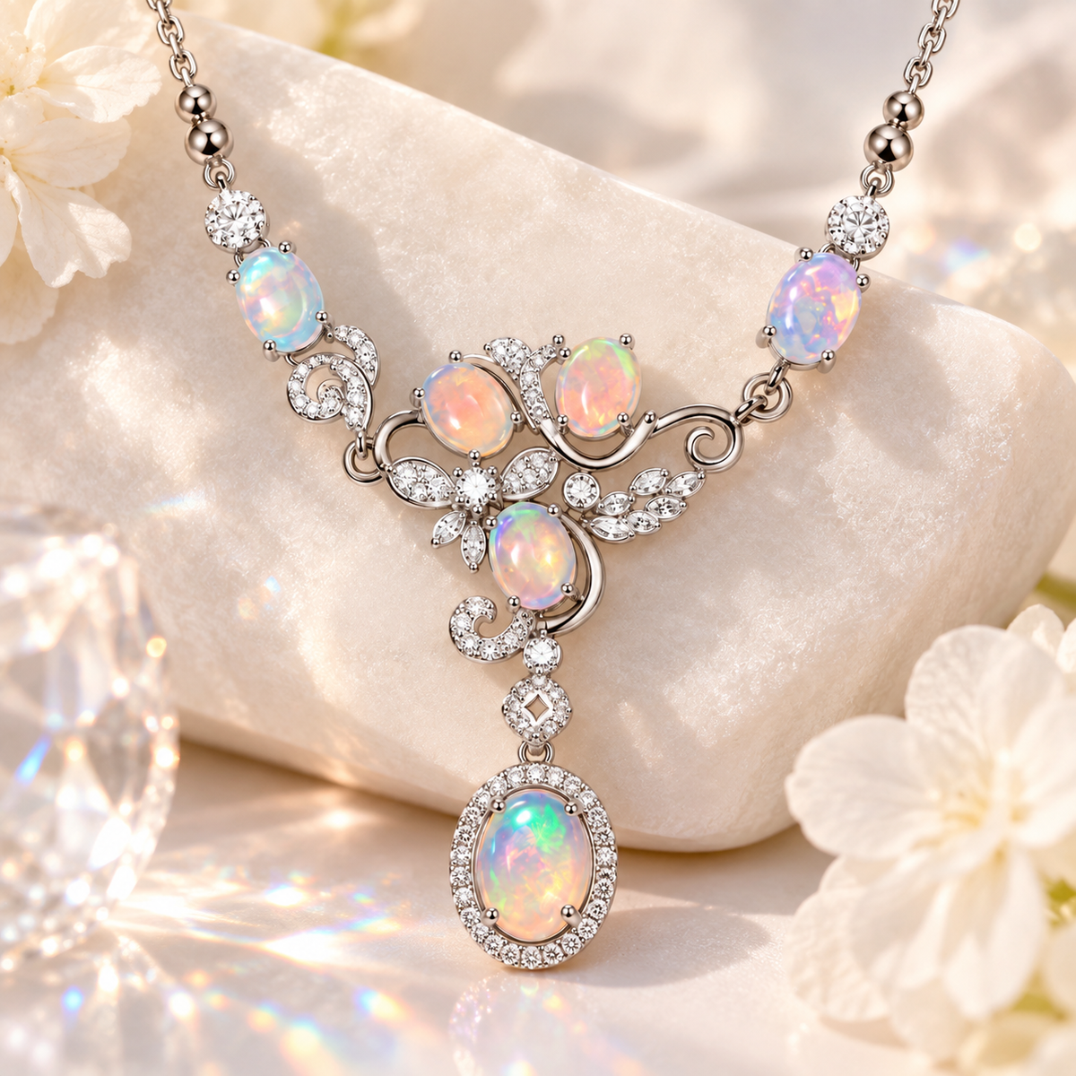 Natural Opal Necklace with 5x7mm and 6x8mm Gemstones Lifestyle Image