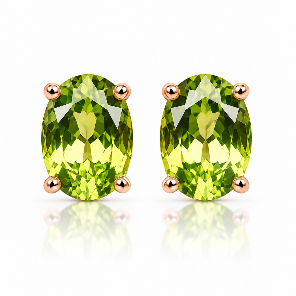 Natural 5x7mm oval peridot earrings in rose gold plated 925 sterling silver