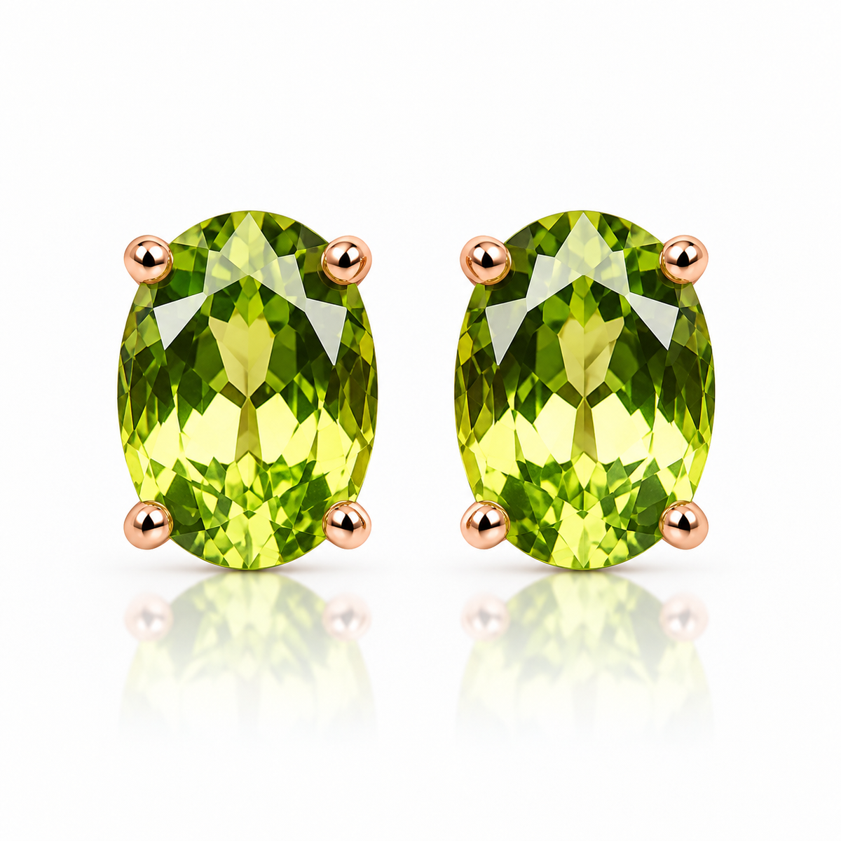 Natural 5x7mm oval peridot earrings in rose gold plated 925 sterling silver