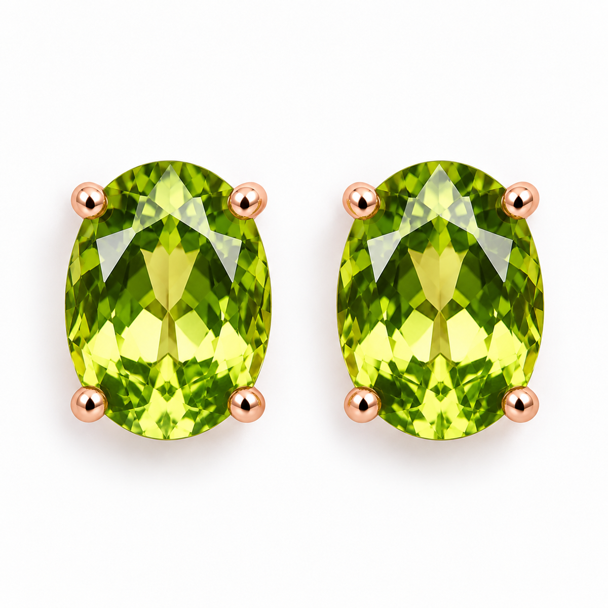5x7mm oval natural peridot gemstone earrings with elegant prong settings
