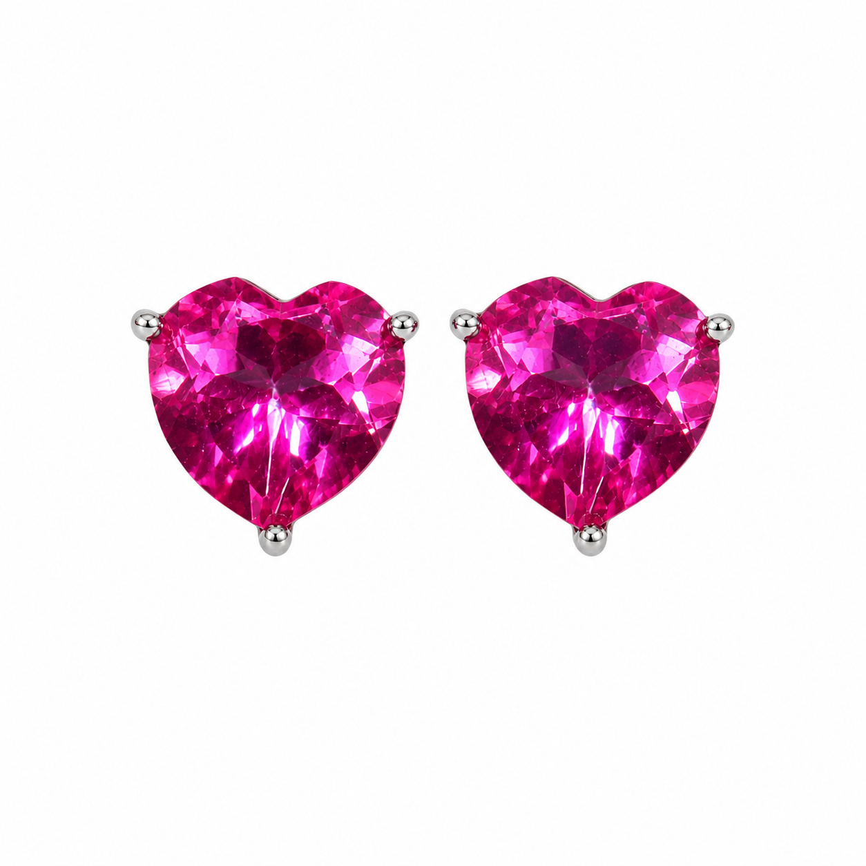 Natural pink topaz heart earrings 8mm in 925 sterling silver