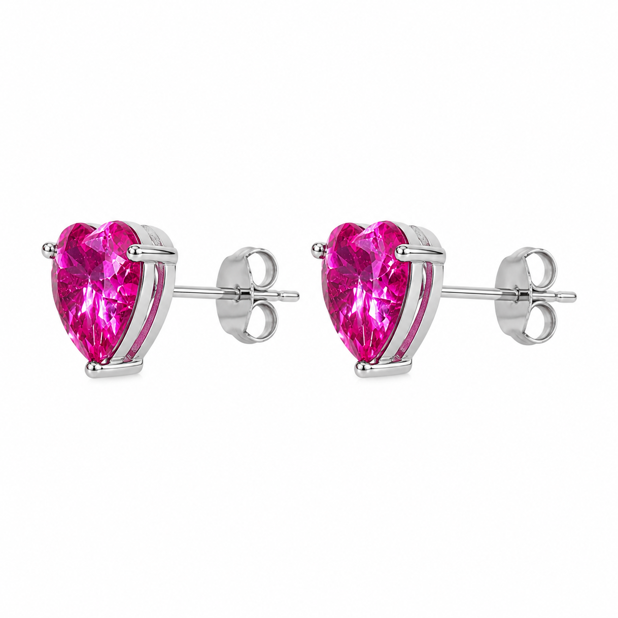 Pink topaz heart earrings with 925 sterling silver setting