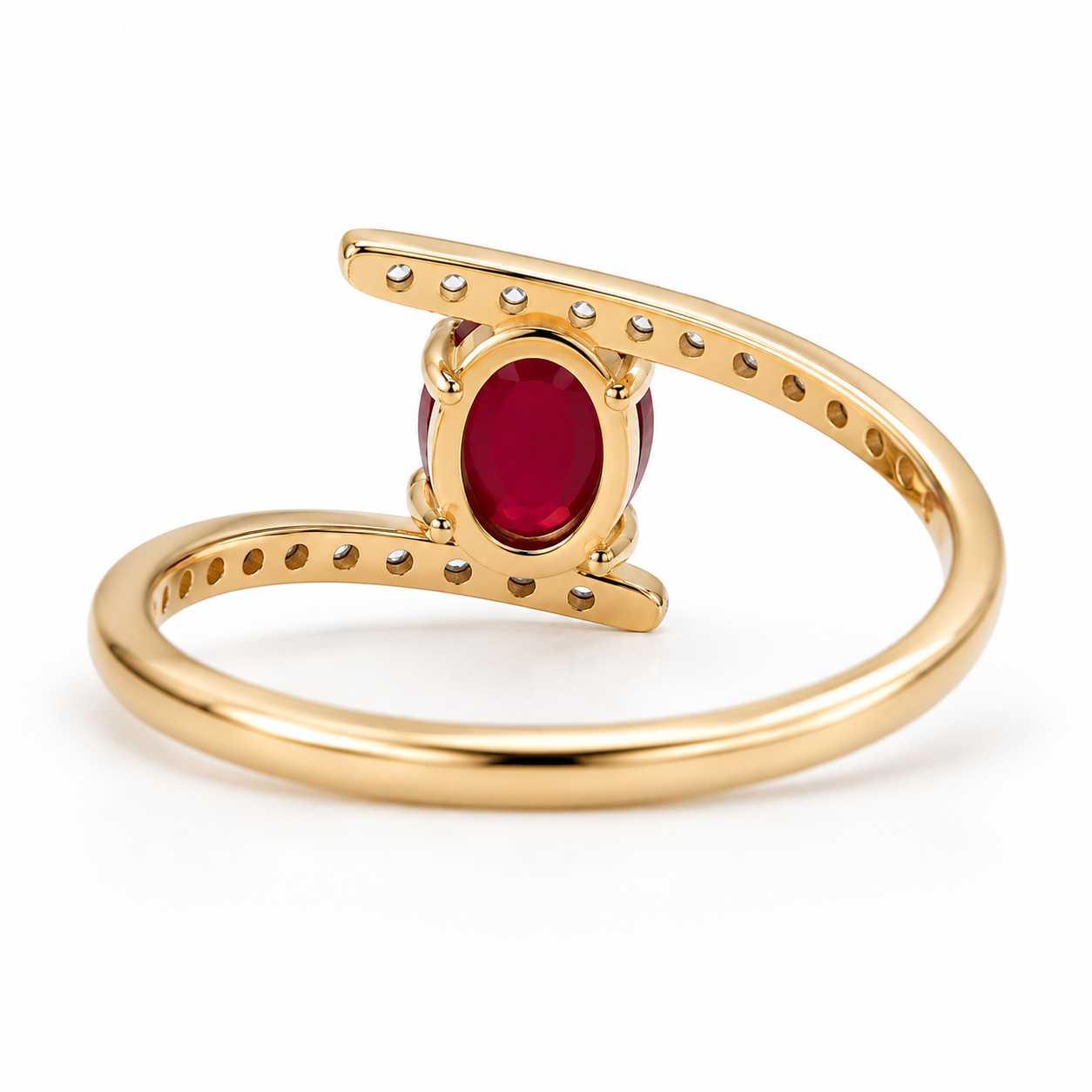 4x5mm ruby ring showing underside and setting details in 925 sterling silver