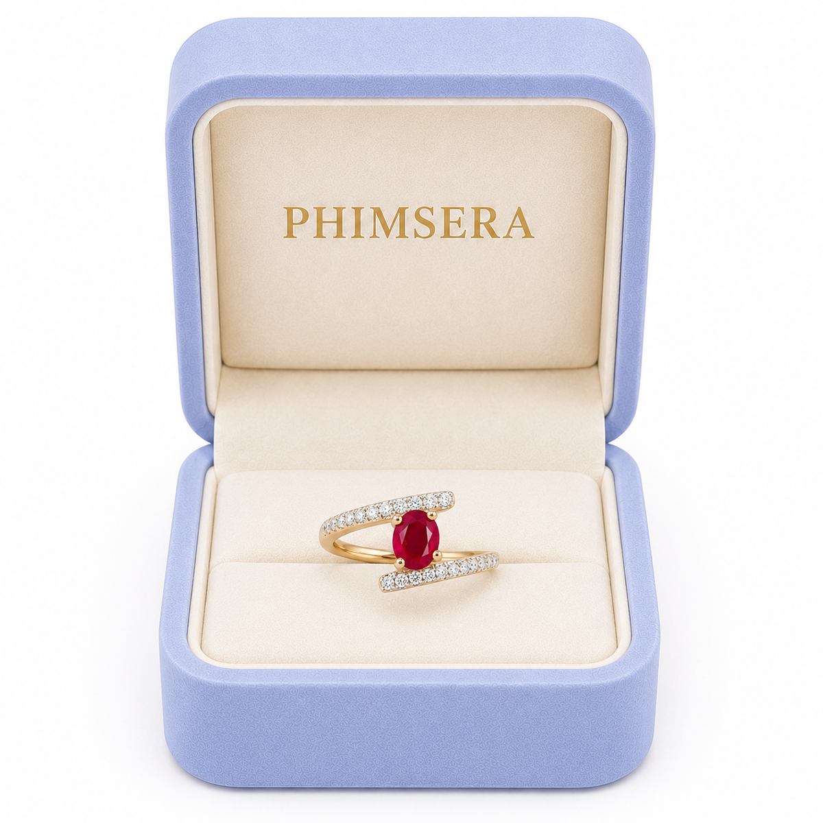 4x5mm ruby gemstone ring presented in a Phimsera jewelry box