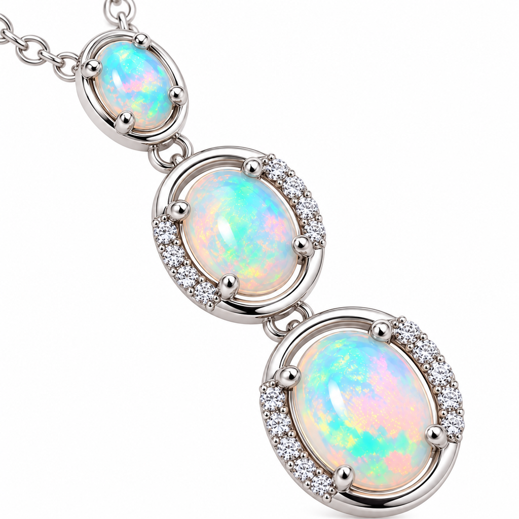 Macro close-up of natural White Australian Fire Opal gemstones showing blue green pink peach and yellow play-of-color