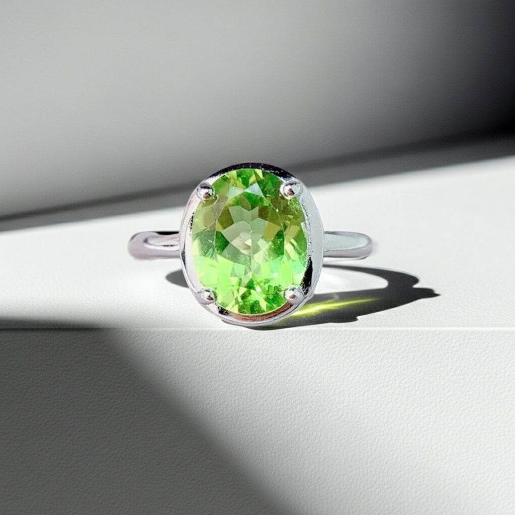 Natural Peridot Gemstone Ring 8x10mm 2.5CT, August Birthstone Peridot Ring