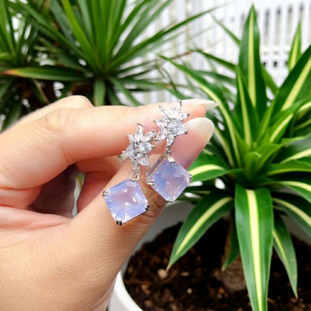 Lavender Amethyst Dangle Earrings 10mm Platinum Plated