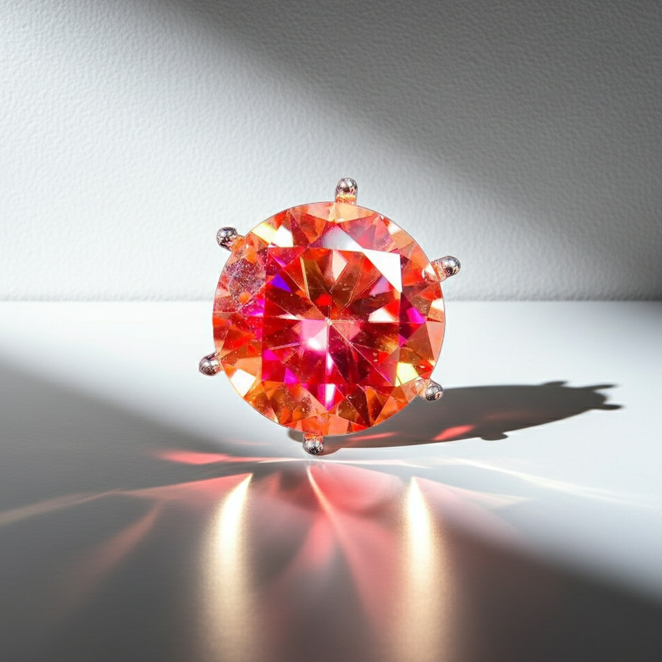 5CT VVS1 Round Brilliant Cut Orange Moissanite Ring