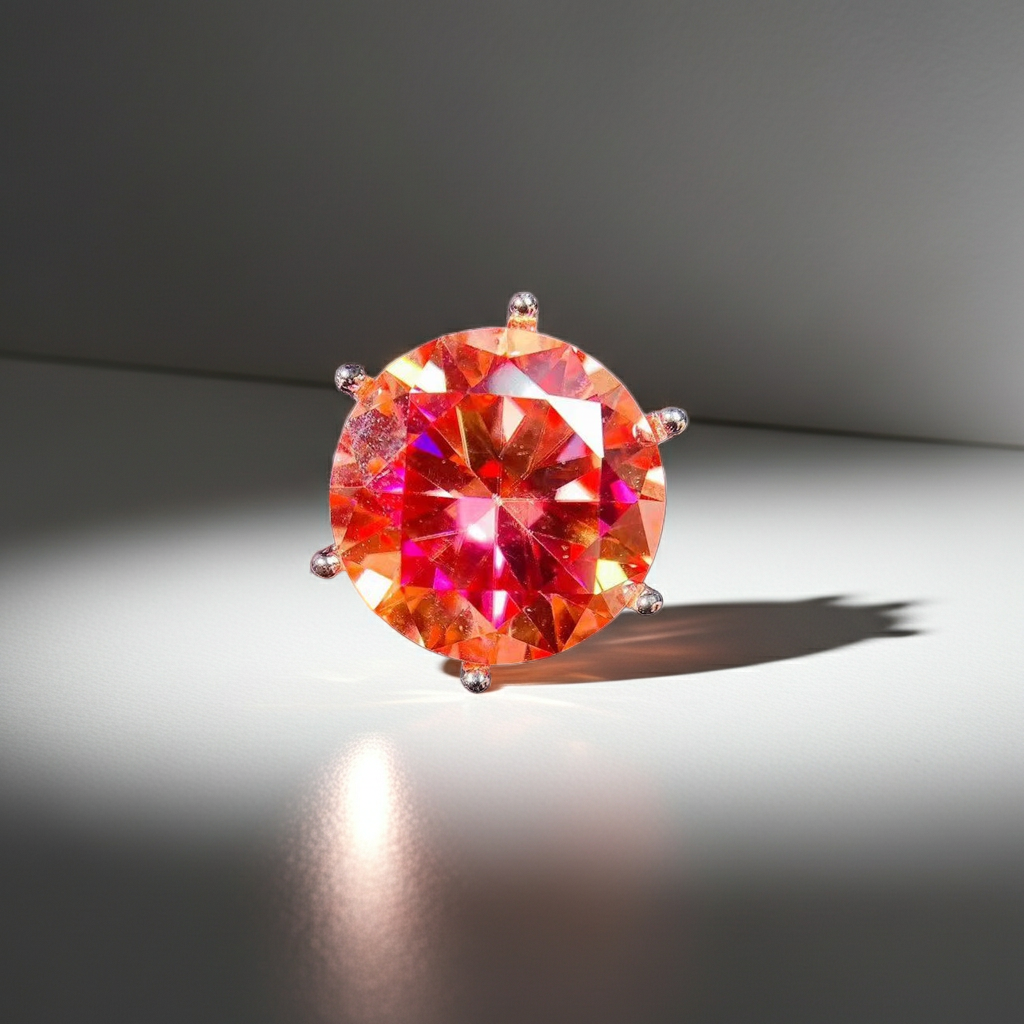 5CT VVS1 Round Brilliant Cut Orange Moissanite Ring