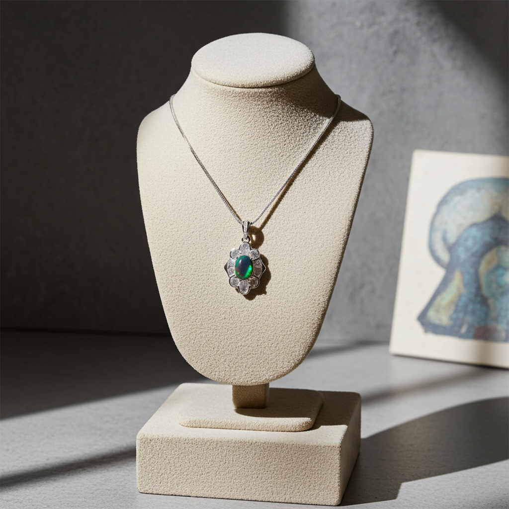 Colorful Black Opal Necklace, Natural Fire Opal Pendant Necklace