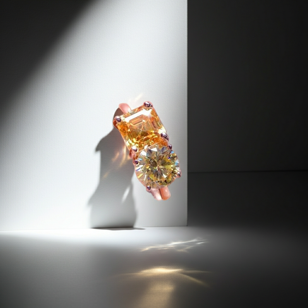 VVS1 Yellow Moissanite Square and Round Cut Ring 6mm