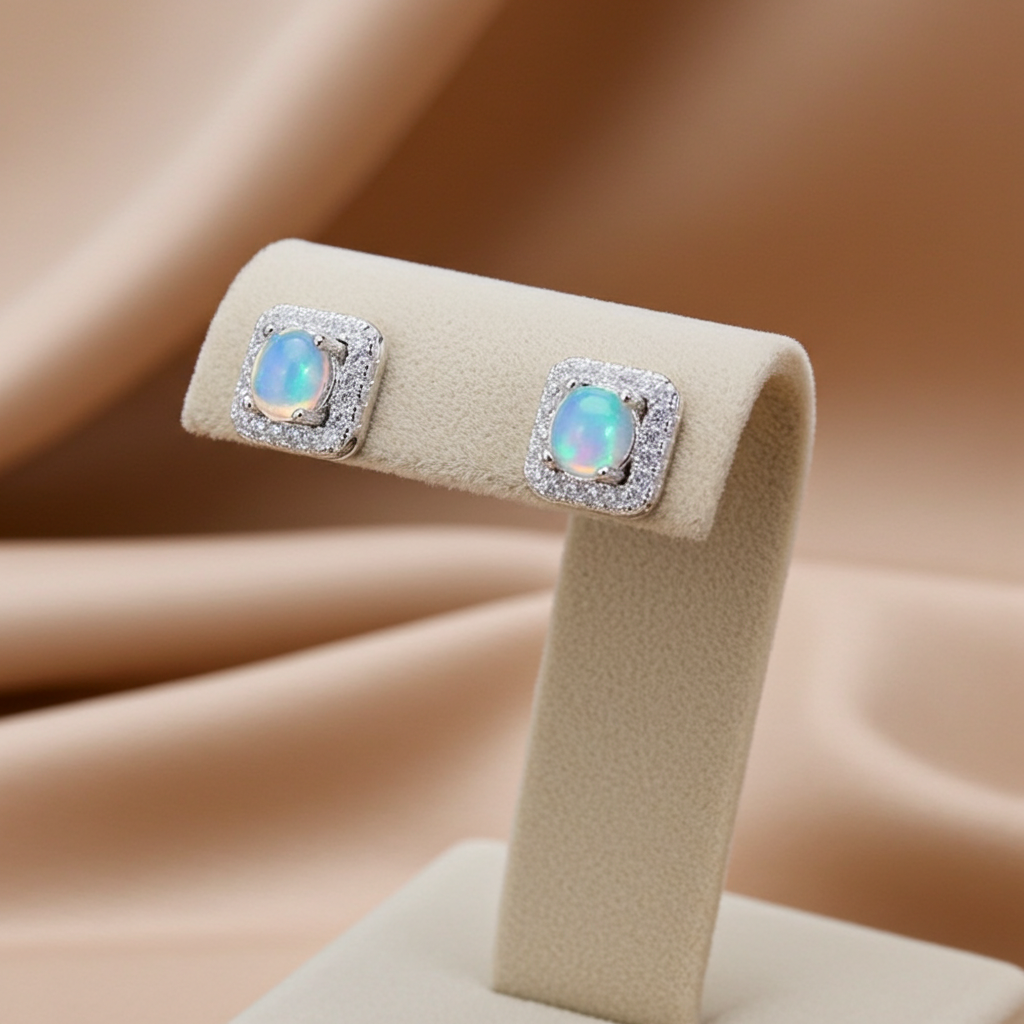 Australian Fire Opal Square Stud Earrings 4x5mm