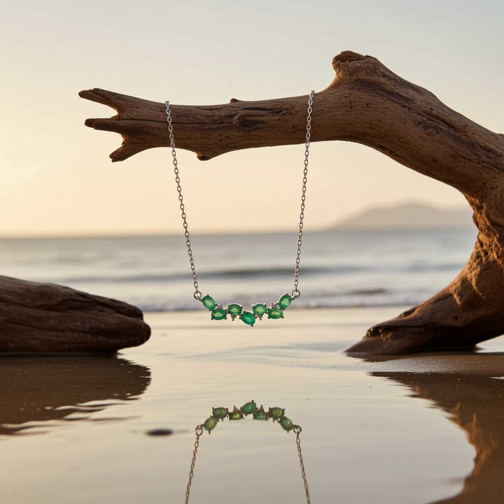 Natural Colombian Emerald Clavicle Chain Necklace 3x4mm
