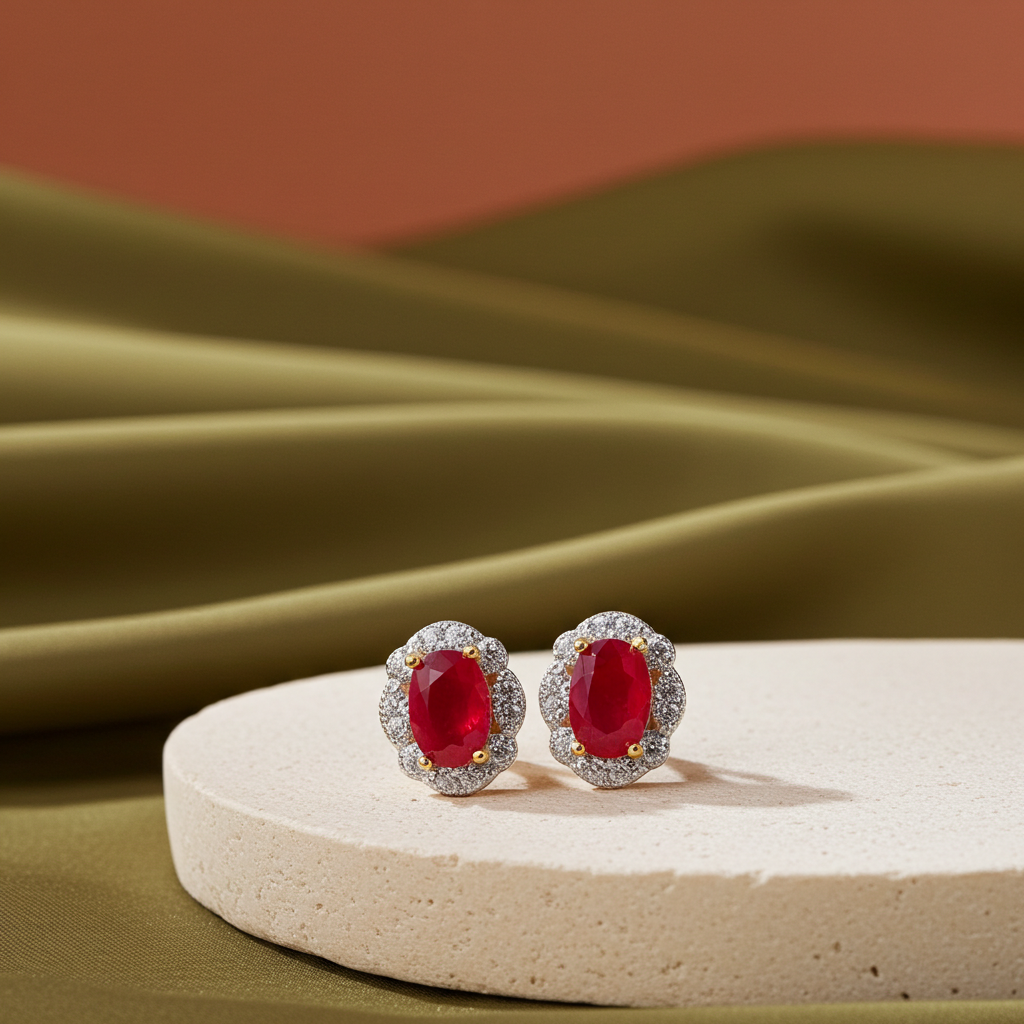 Natural Ruby Stud Earrings Oval 4x6mm