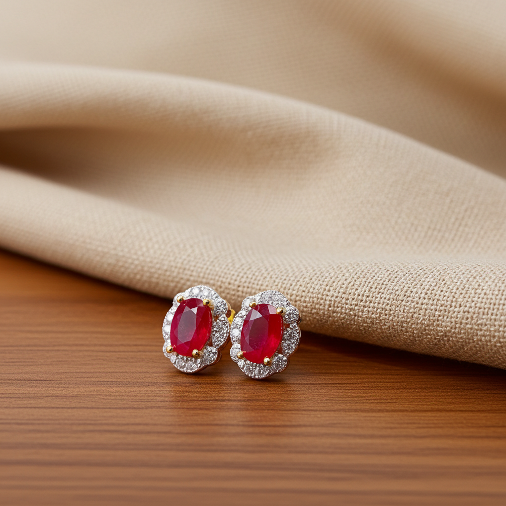 Natural Ruby Stud Earrings Oval 4x6mm